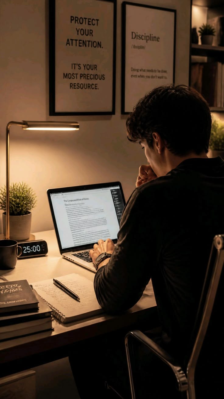 Student studying with focus